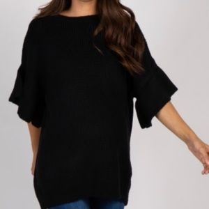 Black Knit Ruffle Sleeve Sweater